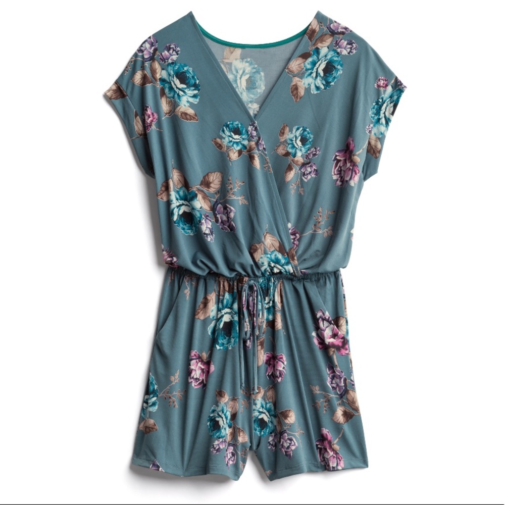Teal Floral Romper